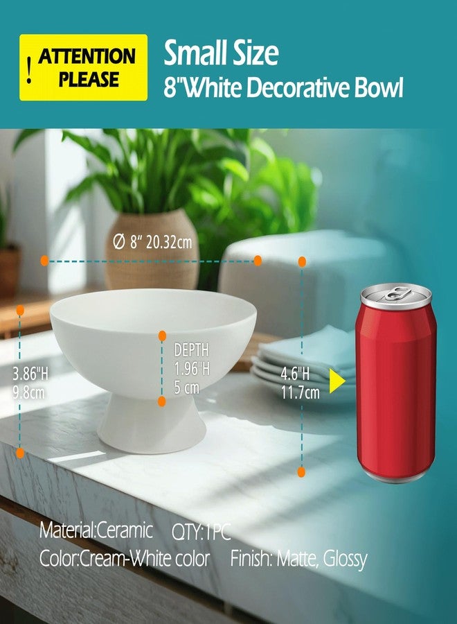 Accessoryway White Pedestal Decorative Bowl - 8" Minimalist Decorative Fruit Bowl for Kitchen Counter, Entryway,Multi-Purpose Centerpiece bowl for Bread, Snacks, Candy, Perfect for Housewarming &Wedding Gift - Image 3